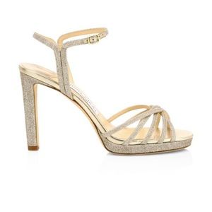 Jimmy Choo Lilah Dusty Glitter Platform Sandals in Platinum Ice